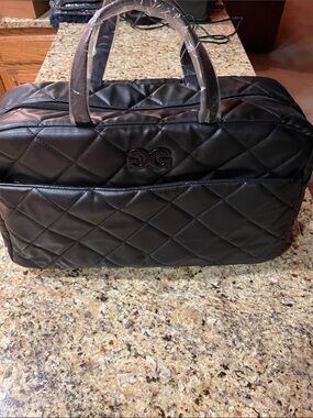 Quilted Black Travel Tote with Double G Accent